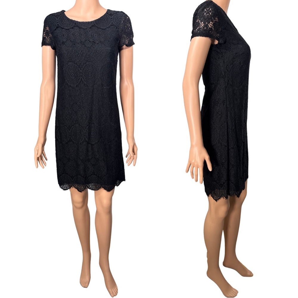 Laundry by Shelli Segal Black Lace Shift Dress Size 4 Short Sleeve LY15249